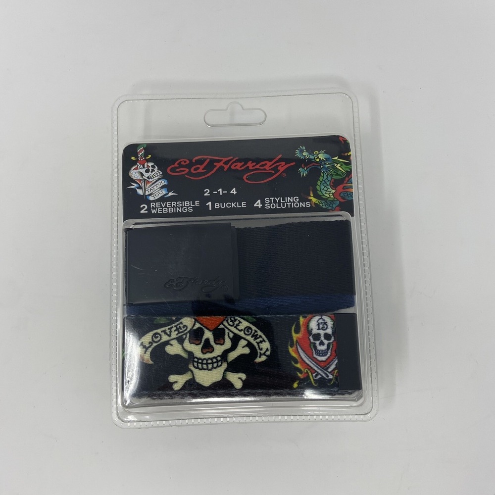 NEW Ed Hardy 2 Pack Adjustable Web Belt 4 Styles Black Blue With Buckle
